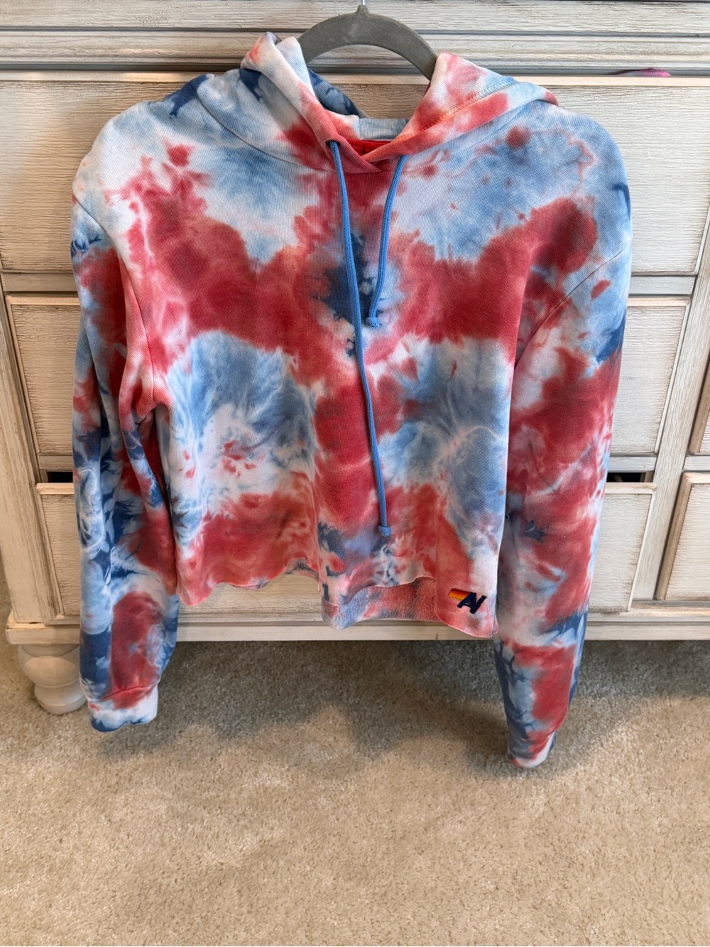 Aviator Nation Red & Blue Tie-Dye Cropped Hoodie